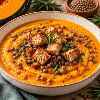VELLUTATA DI ZUCCA, LENTICCHIE E CROSTINI INTEGRALI