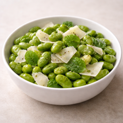 INSALATA FRESCA DI FAVE, PECORINO E MENTA